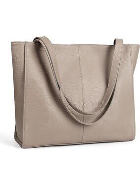 Women Taupe Leather Shoulder Satchel Laptop Compartment Bag